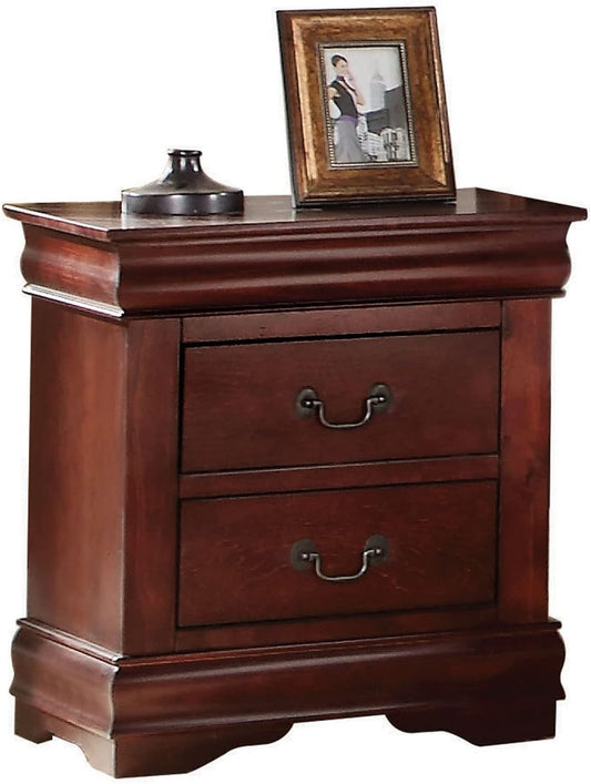 "Classic Cherry Brown Nightstand: Elegant 2-Drawer Side Table with Metal Ring Handle - Fully Assembled for Bedroom Furniture"