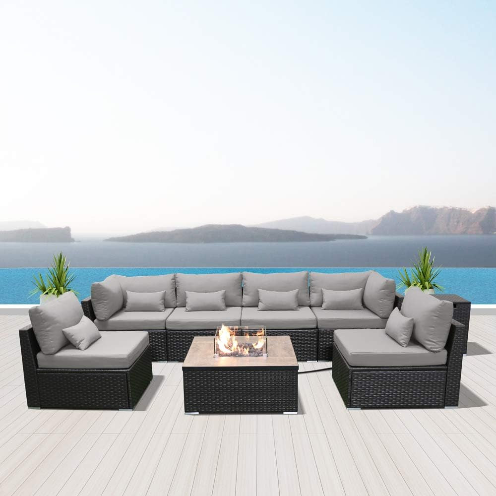 "Ultimate Outdoor Oasis: Luxurious Patio Furniture Sectional Sofa Set with Gas Fire Pit Table"