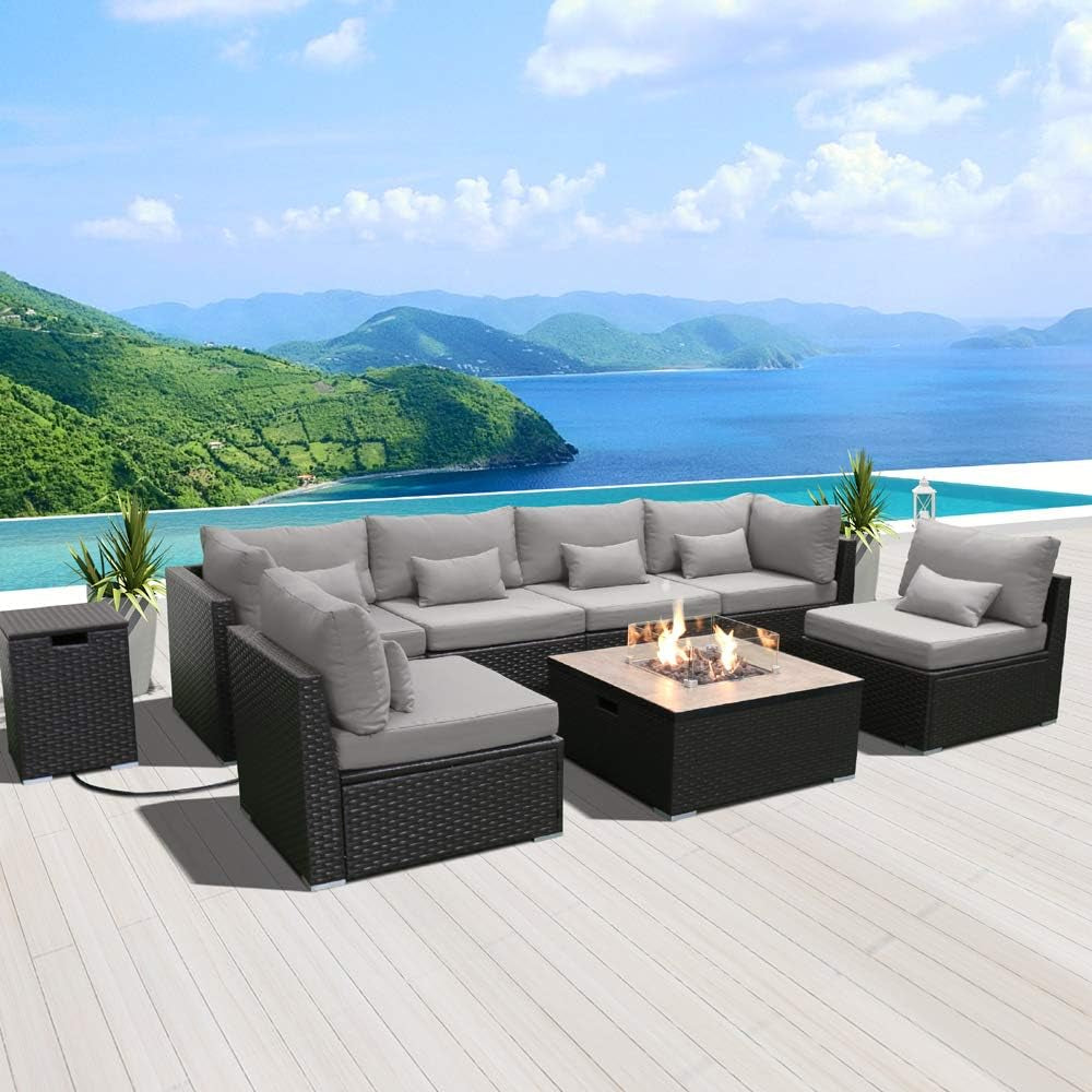 "Ultimate Outdoor Oasis: Luxurious Patio Furniture Sectional Sofa Set with Gas Fire Pit Table"