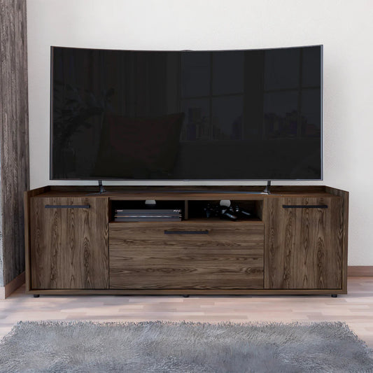 "Stylish Dark Walnut TV Stand - Fits Tvs up to 55" - Spacious Cabinet with Double Doors - Dext Collection"