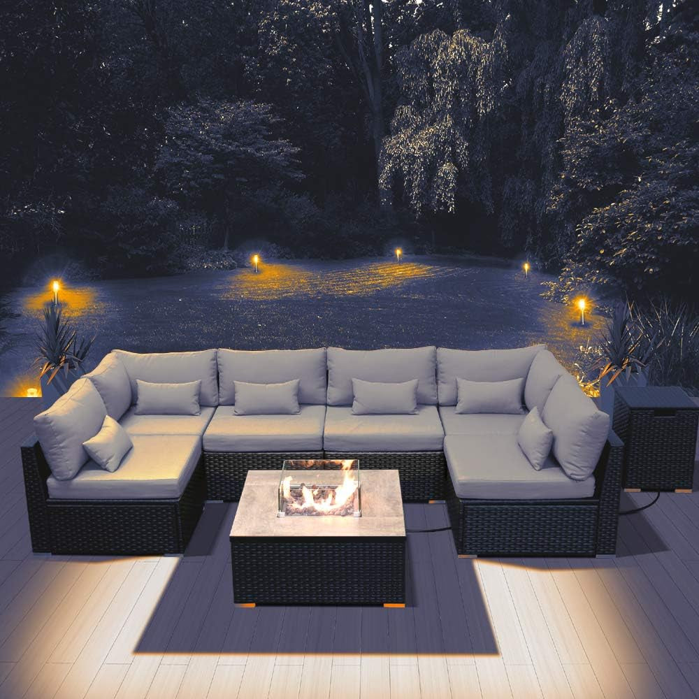 "Ultimate Outdoor Oasis: Luxurious Patio Furniture Sectional Sofa Set with Gas Fire Pit Table"