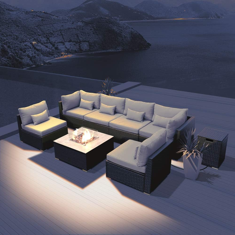 "Ultimate Outdoor Oasis: Luxurious Patio Furniture Sectional Sofa Set with Gas Fire Pit Table"