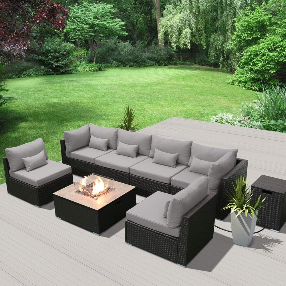 "Ultimate Outdoor Oasis: Luxurious Patio Furniture Sectional Sofa Set with Gas Fire Pit Table"