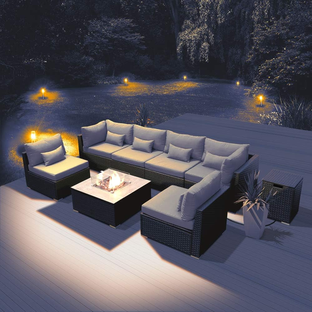 "Ultimate Outdoor Oasis: Luxurious Patio Furniture Sectional Sofa Set with Gas Fire Pit Table"