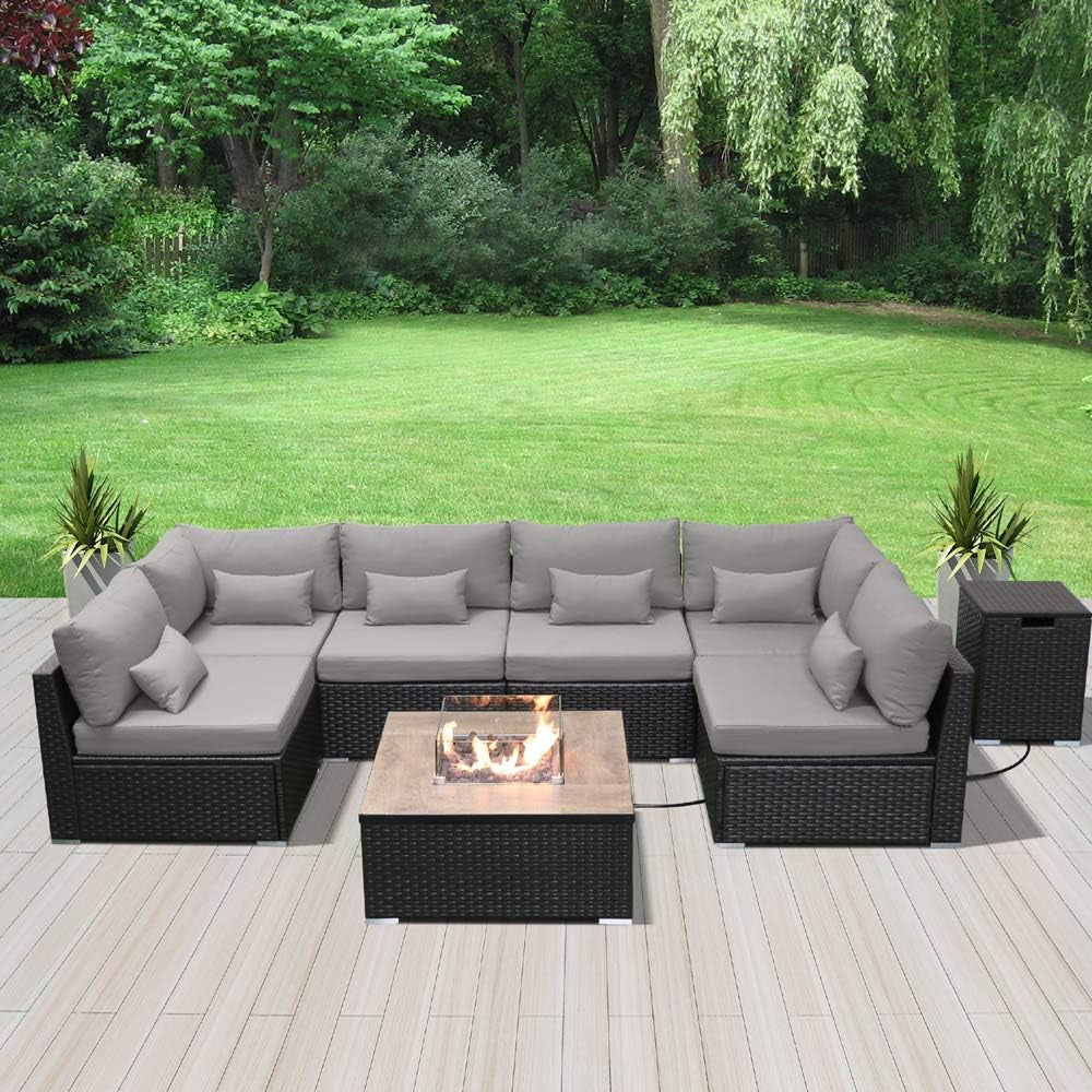 "Ultimate Outdoor Oasis: Luxurious Patio Furniture Sectional Sofa Set with Gas Fire Pit Table"