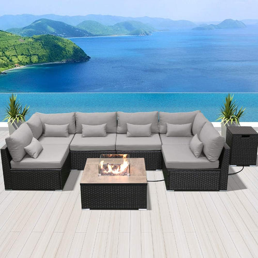 "Ultimate Outdoor Oasis: Luxurious Patio Furniture Sectional Sofa Set with Gas Fire Pit Table"