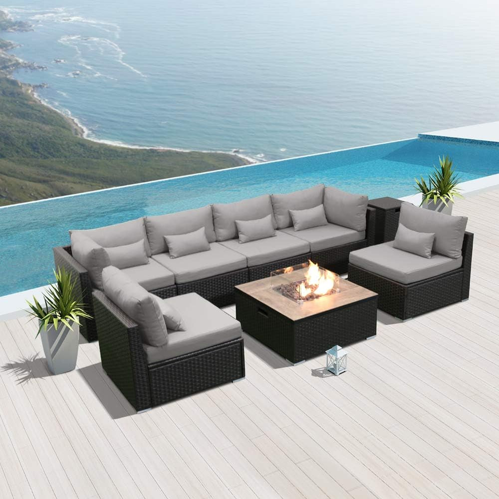 "Ultimate Outdoor Oasis: Luxurious Patio Furniture Sectional Sofa Set with Gas Fire Pit Table"