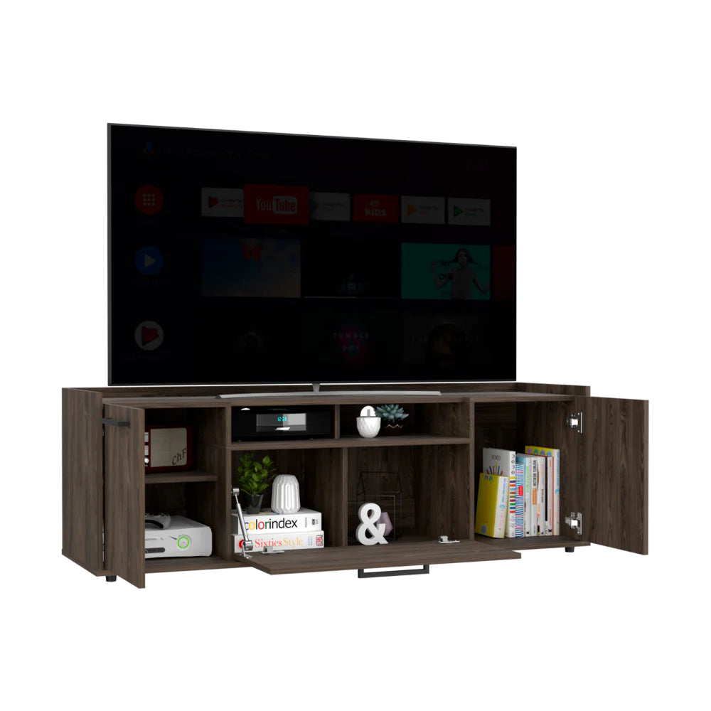 "Stylish Dark Walnut TV Stand - Fits Tvs up to 55" - Spacious Cabinet with Double Doors - Dext Collection"